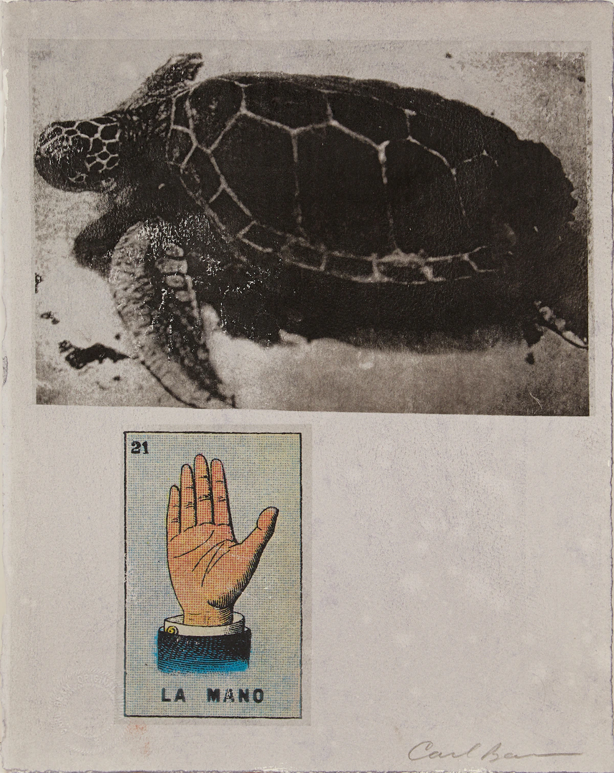 Carl Beam, La Mano, mixed media print on paper