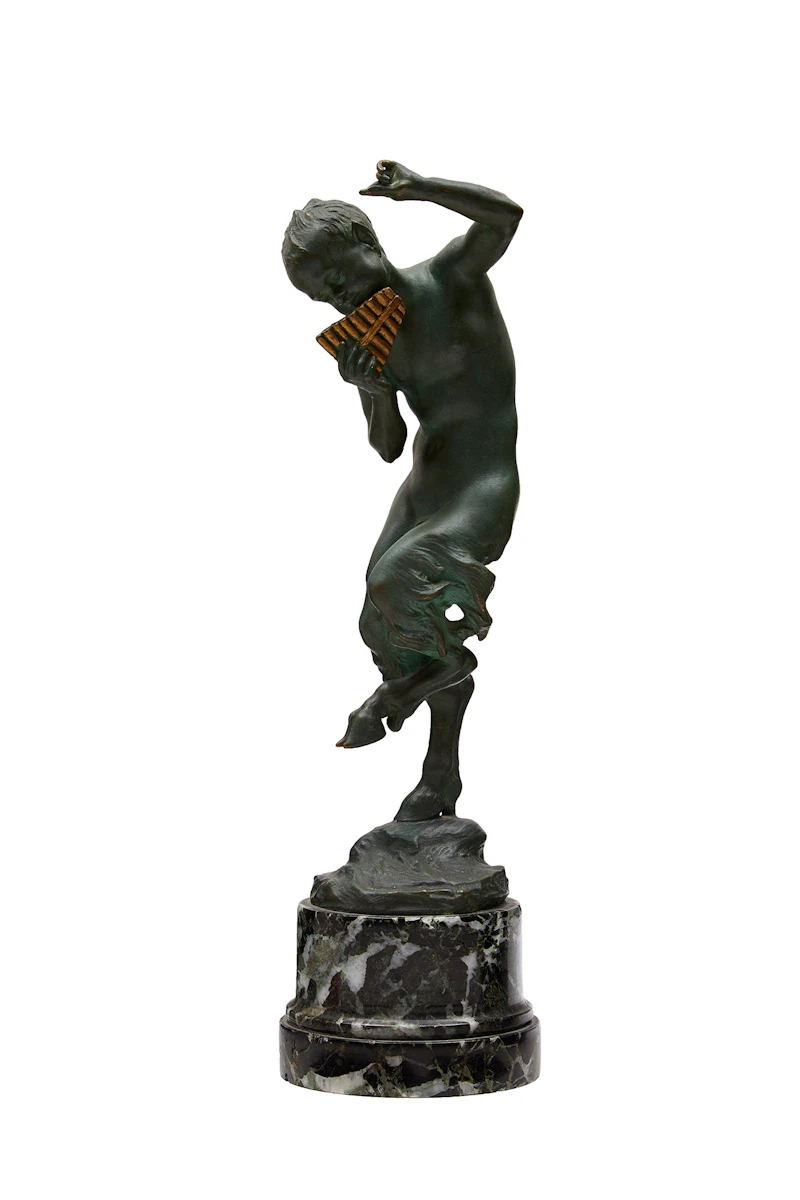 Jules J. Labatut, Dancing Satyr with Panpipe, bronze sculpture - view 1