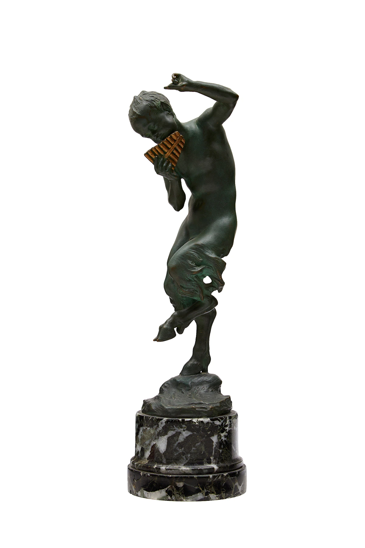 Jules J. Labatut, Dancing Satyr with Panpipe, bronze sculpture