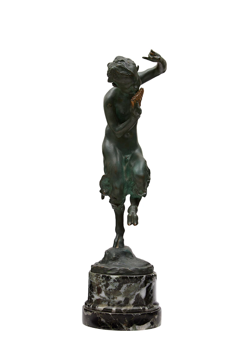 Jules J. Labatut, Dancing Satyr with Panpipe, bronze sculpture - view 2