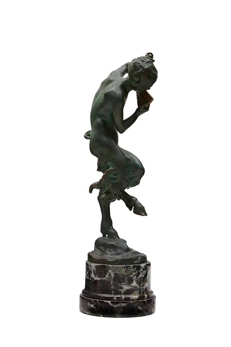 Jules J. Labatut, Dancing Satyr with Panpipe, bronze sculpture - view 3