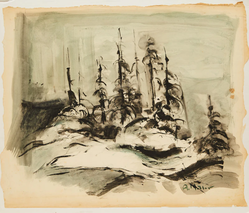 Alexander Samuel Millar, Six Pines in a Landscape; Evening Landscape with Pines; Abstract Coastal Landscape with Pines; Grey Landscape with Pines