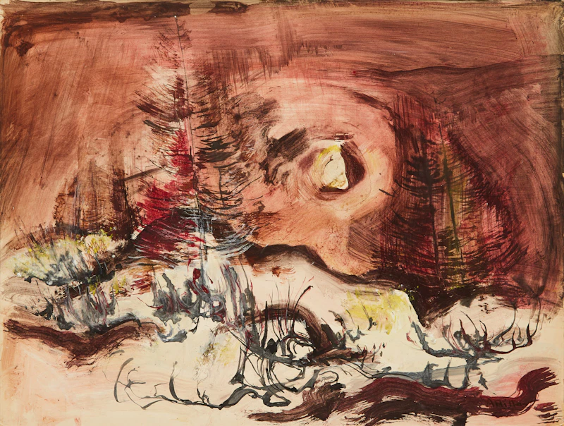 Alexander Samuel Millar, Landscape with Sun; Abstract Landscape with Pines; Coastal Landscape with Sun; Abstract Landscape with Pines, 4 works on paper laid down on board - view 4