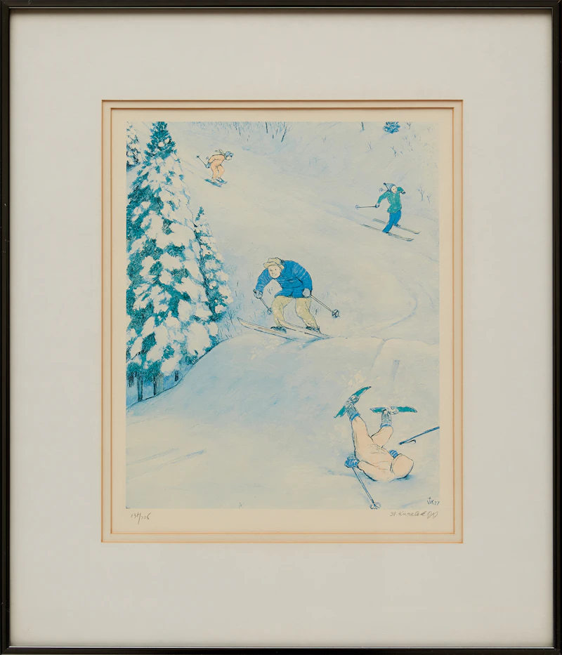 William Kurelek, Skiing, colour lithograph - view 2