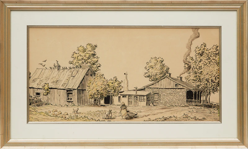 John Little, Farmstead, mixed media drawing - view 2