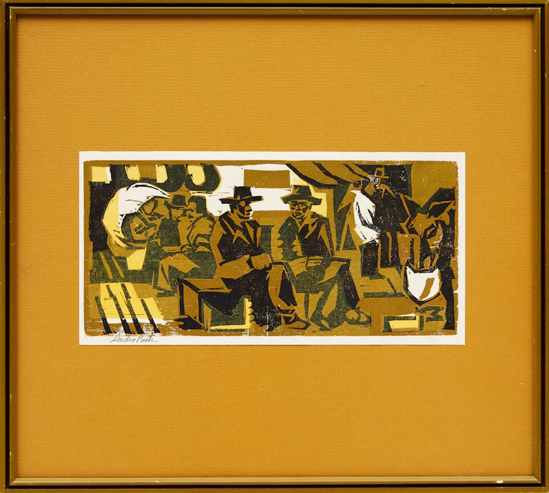 André Charles Biéler, The Old Market in Quebec, linocut - view 2