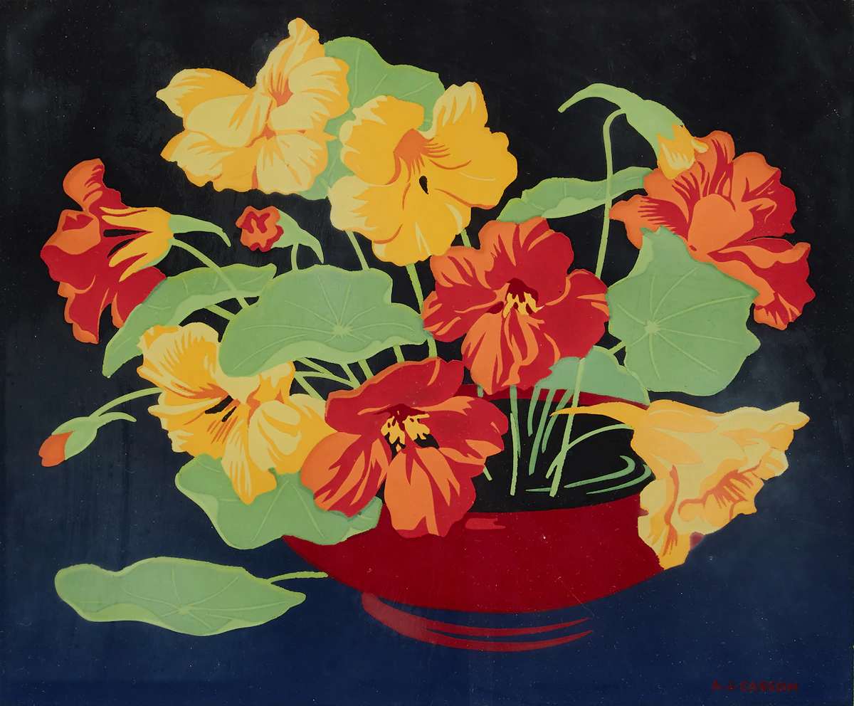 Alfred Joseph Casson, Yellow and Orange Nasturtiums, colour silkscreen
