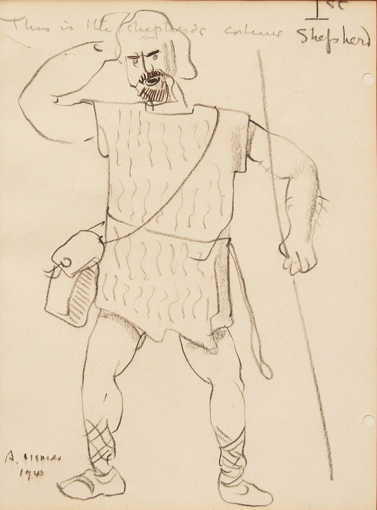 Arthur Lismer, 1st Shepherd Study, ink and graphite drawing, 1940