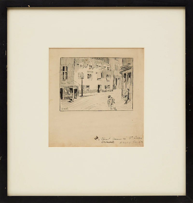 Sir Edmund Wyly Grier, A Street Corner in St. Ives, Cornwall, ink drawing - view 2