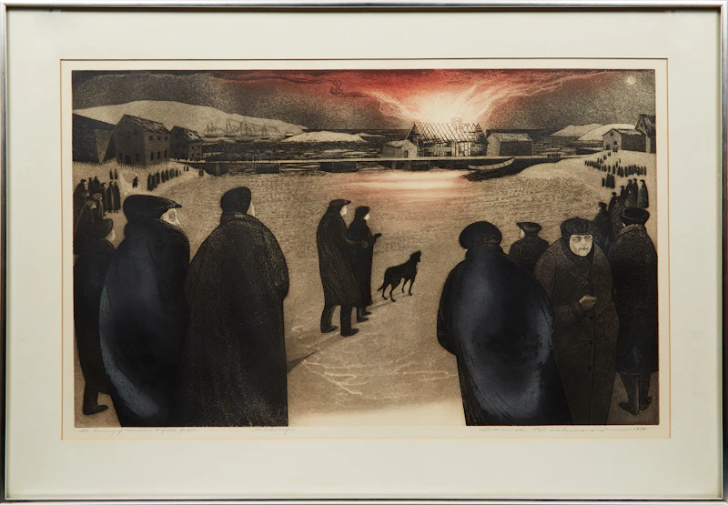 David Lloyd Blackwood, The Burning of William Fifield’s Forge, etching and aquatint, 1974 - view 2
