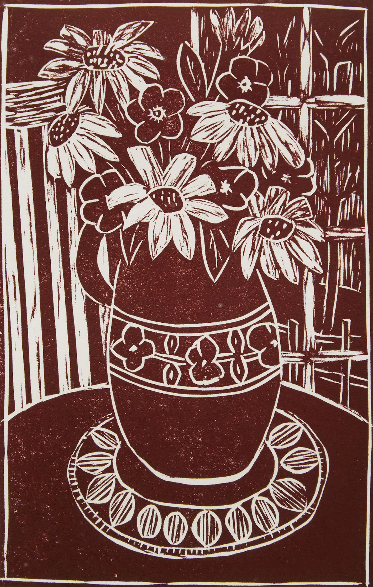 John Harold Thomas Snow, Bouquet; Portrait, two colour linocuts, 1987
