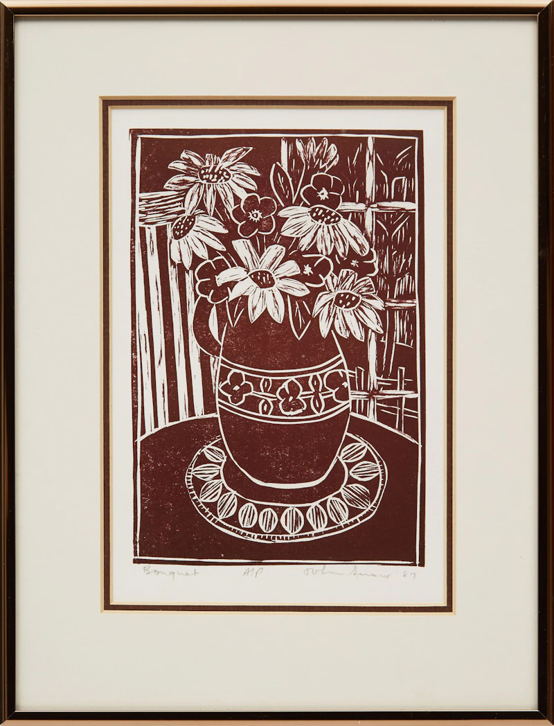 John Harold Thomas Snow, Bouquet; Portrait, two colour linocuts, 1987 - view 2