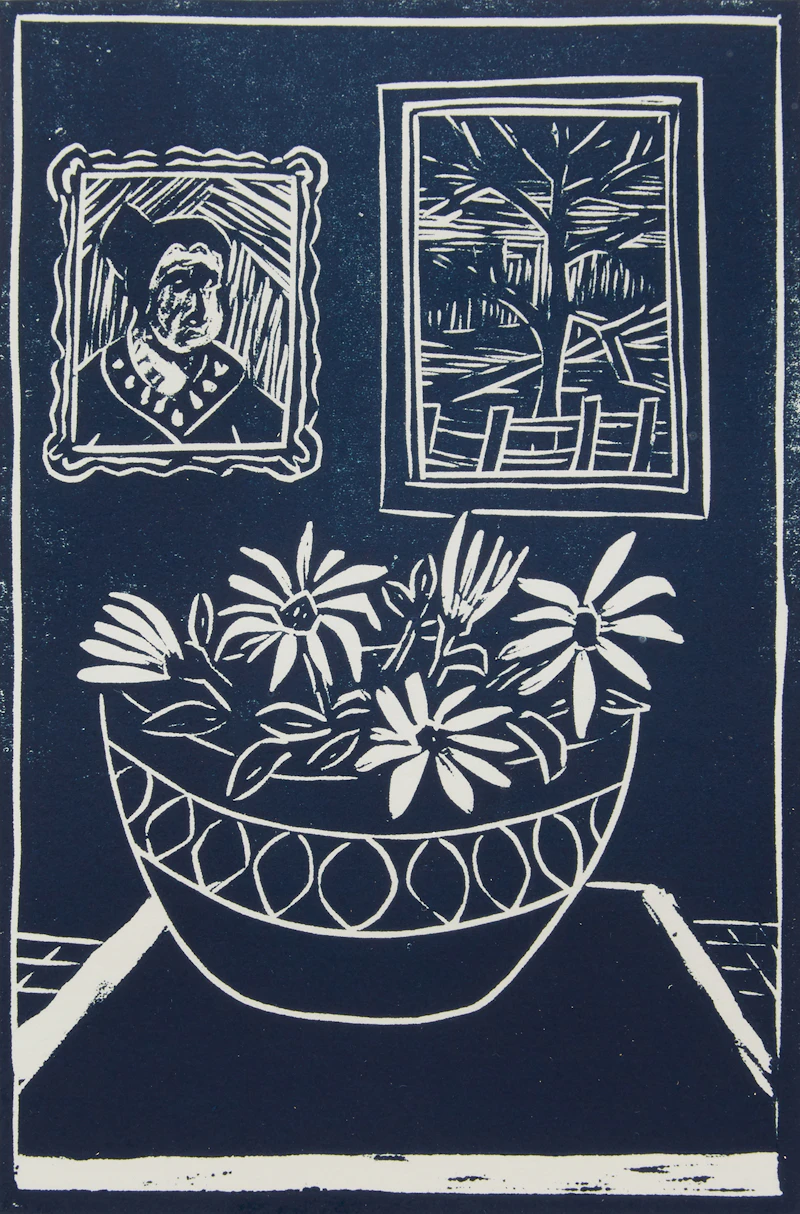 John Harold Thomas Snow, Bouquet; Portrait, two colour linocuts, 1987 - view 4