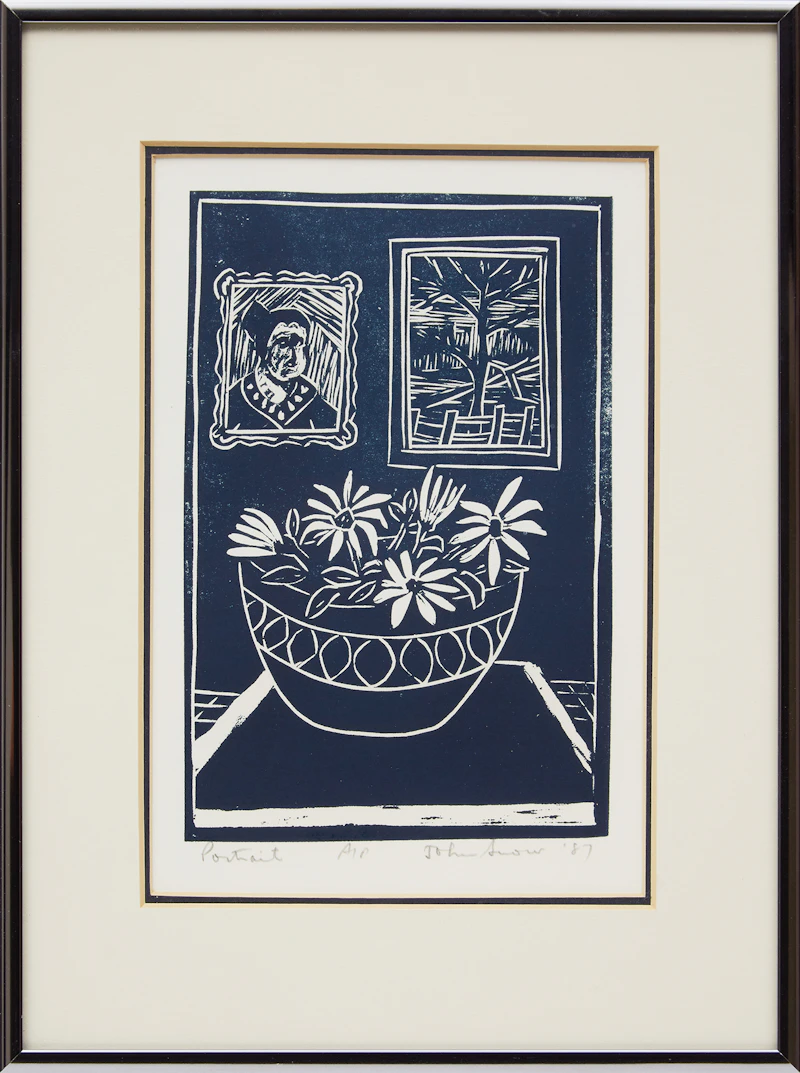 John Harold Thomas Snow, Bouquet; Portrait, two colour linocuts, 1987 - view 5