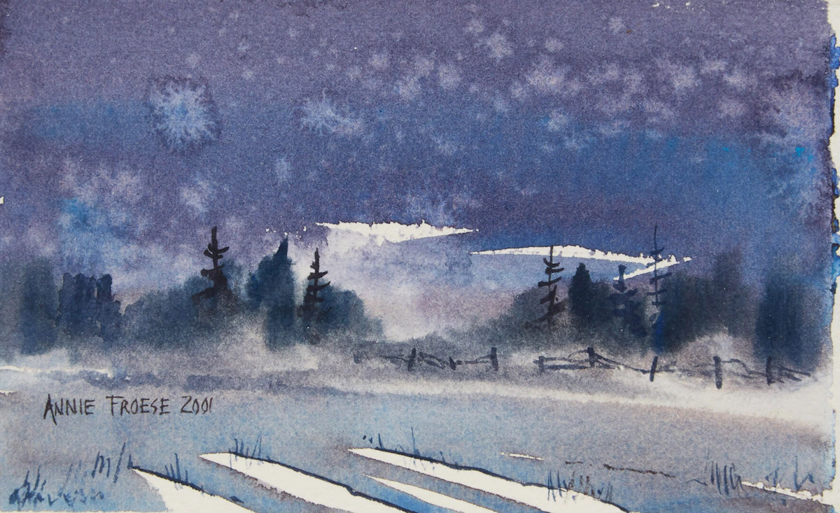 Annie Froese, Winter Nocturne, watercolour, 2001