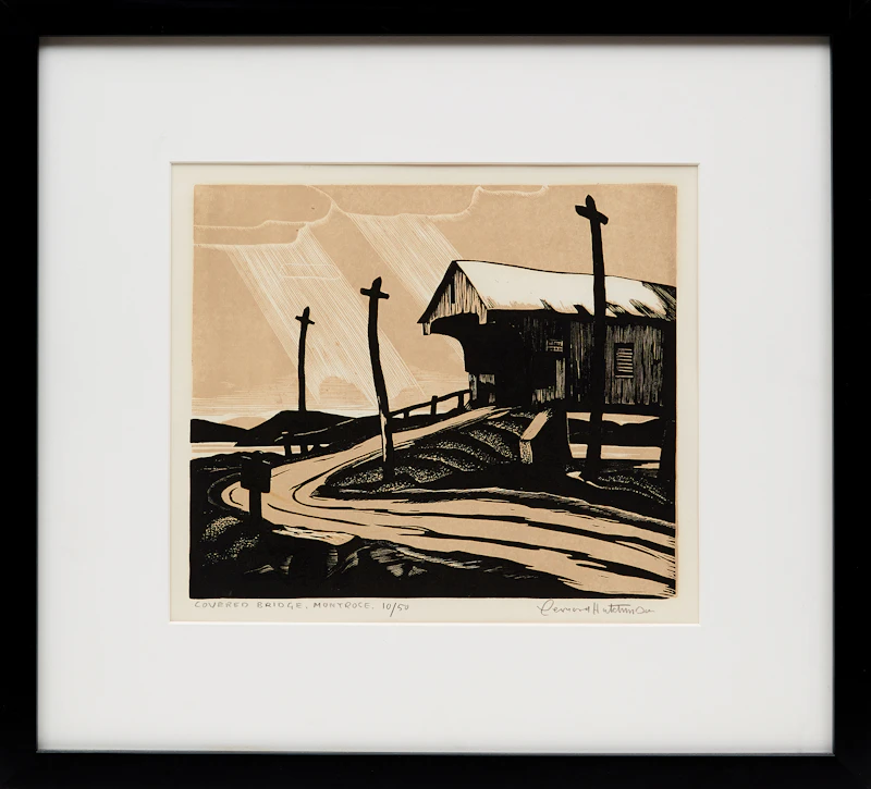 Leonard Hutchinson, Covered Bridge, Montrose, blockprint - view 2