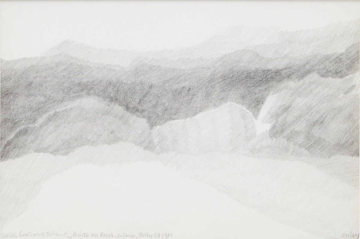 Toni Onley, Rocks, Lookout Island, Pointe au Baril, Ontario, pencil drawing, 1971