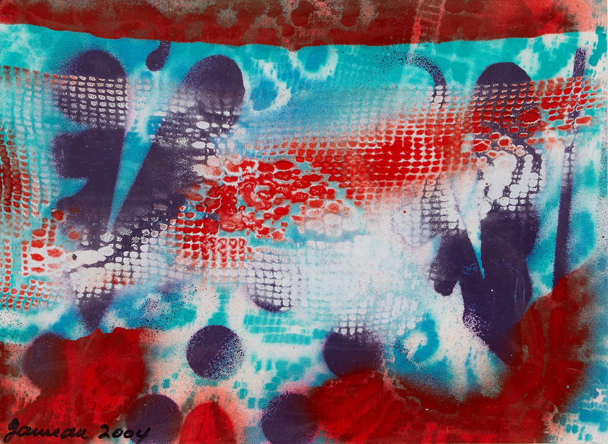 Pierre Gauvreau, Rencontre projetée, acrylic on card, 2004