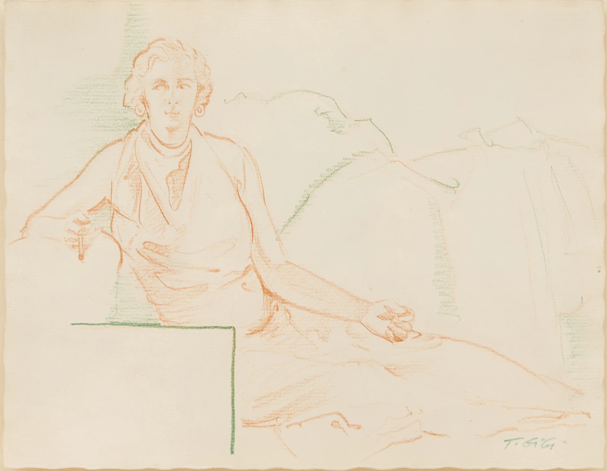 Thomas Garland Greene, Seated Woman Smoking, pastel drawing
