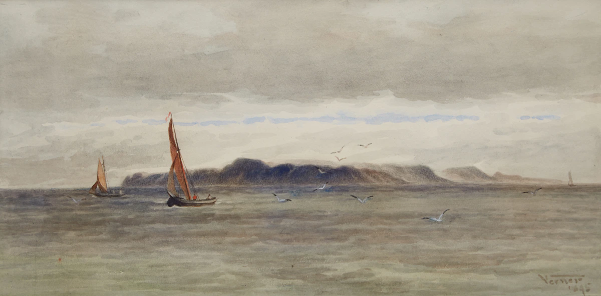 Frederick Arthur Verner, Coastal Scene, watercolour, 1895