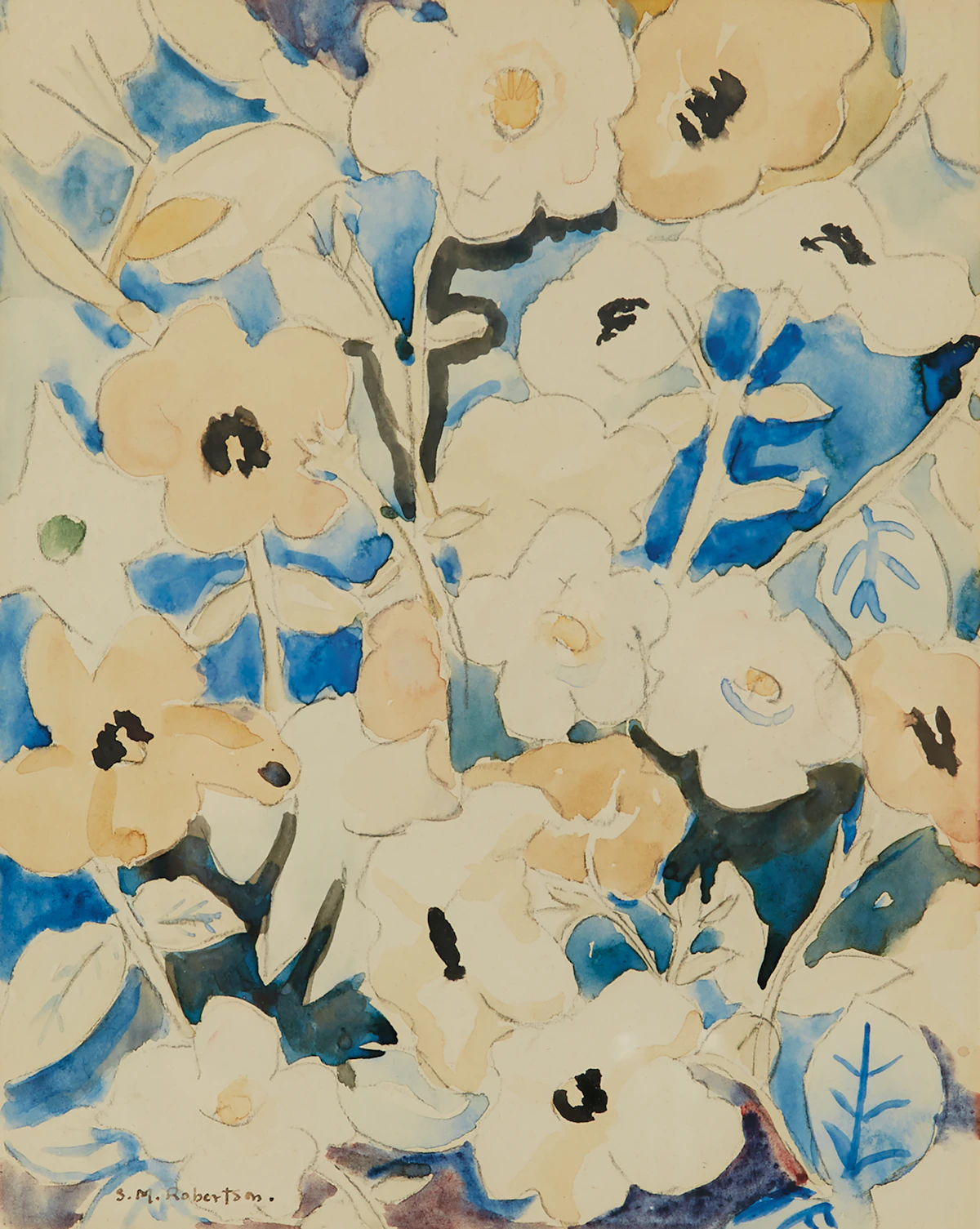 Sarah Margaret Robertson, Floral Study in Blue, watercolour and graphite