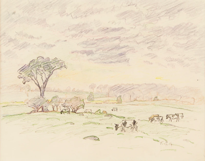 Thomas Garland Greene, Cows at Pasture, pastel - view 1