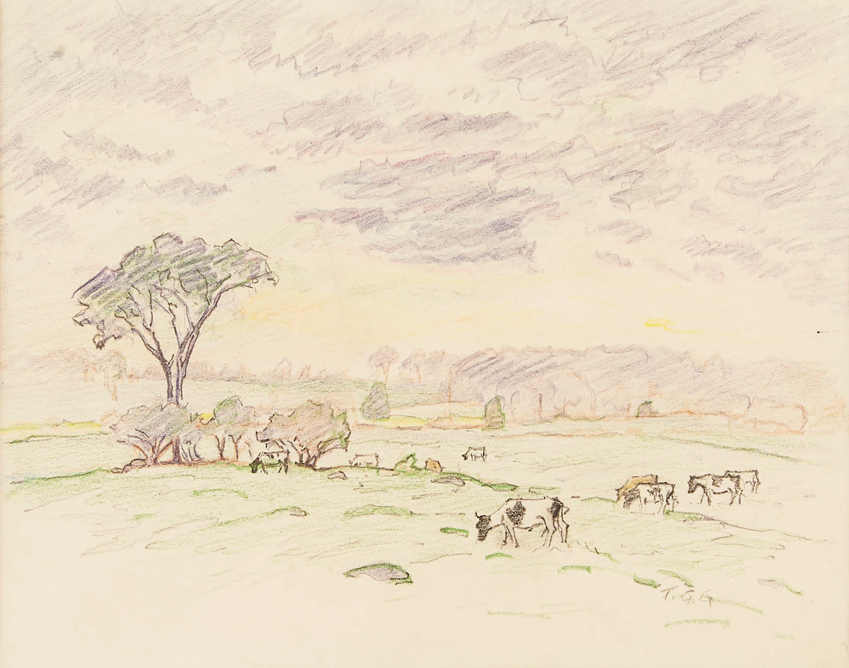Thomas Garland Greene, Cows at Pasture, pastel