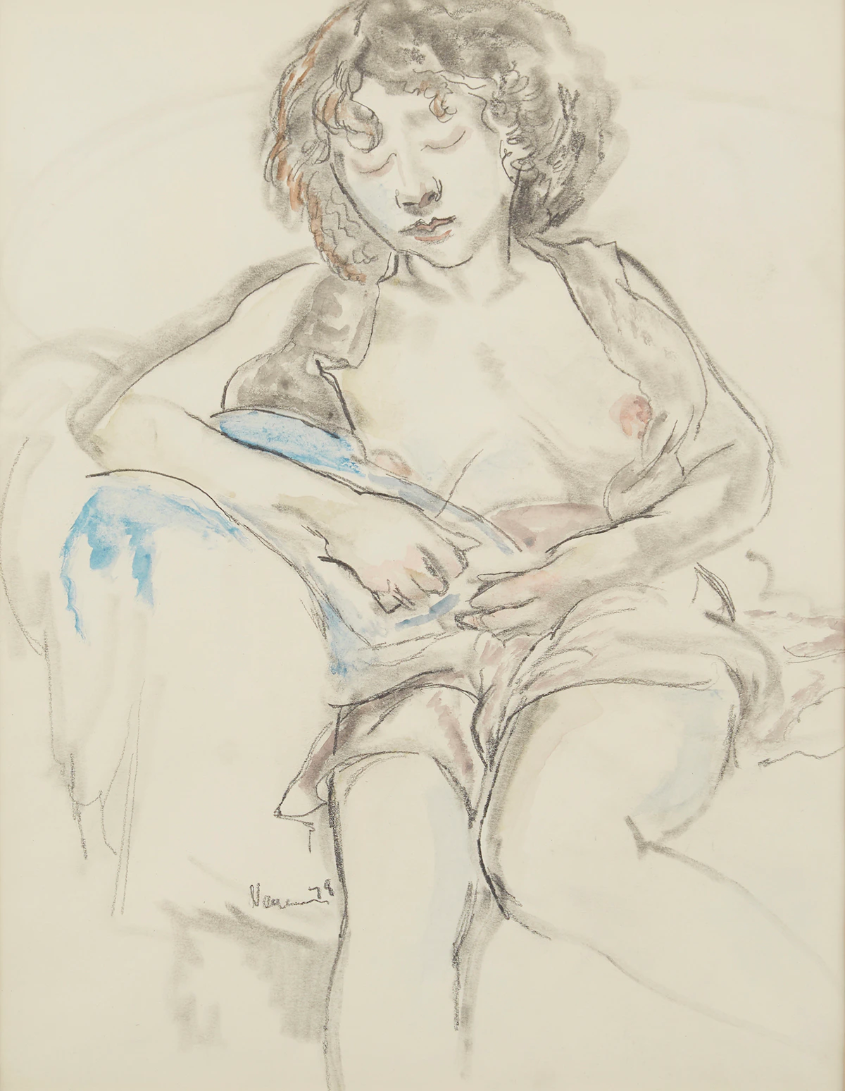 John Beatty Newman, Seated Female, graphite and watercolour, 1978