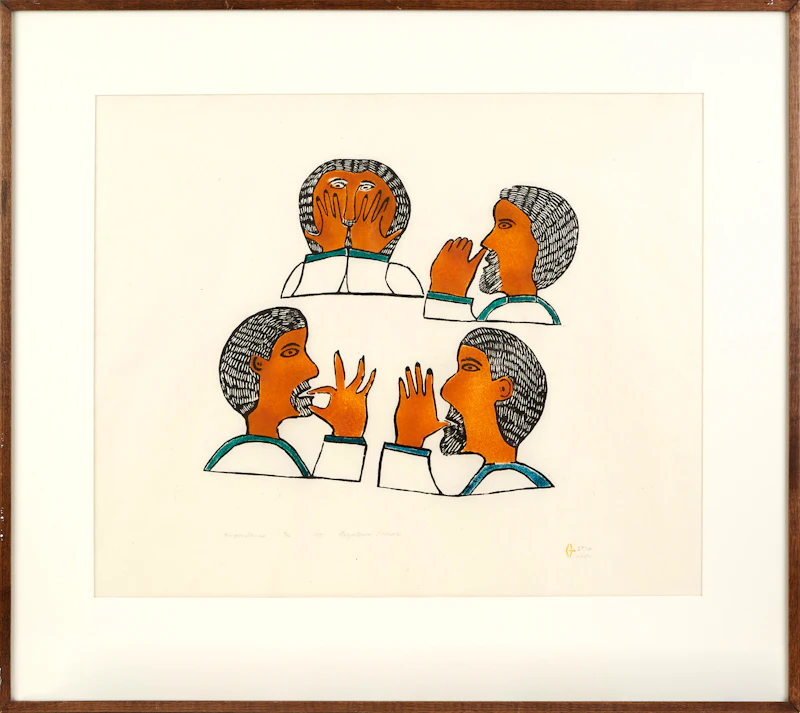 Ada Eyetoaq (Eeyeeteeowak), Finger Games, stonecut and stencil, 1971 - view 2