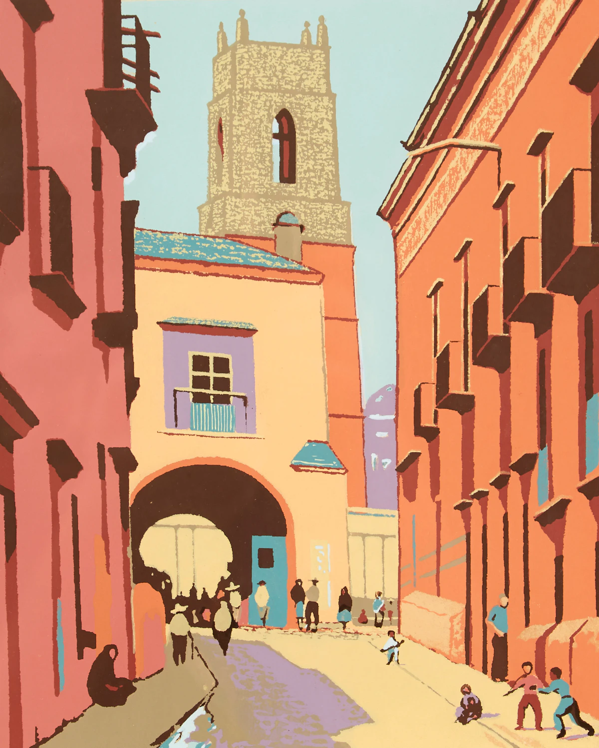 Frederick Bourchier Taylor, Untitled (Street Scene), colour serigraph