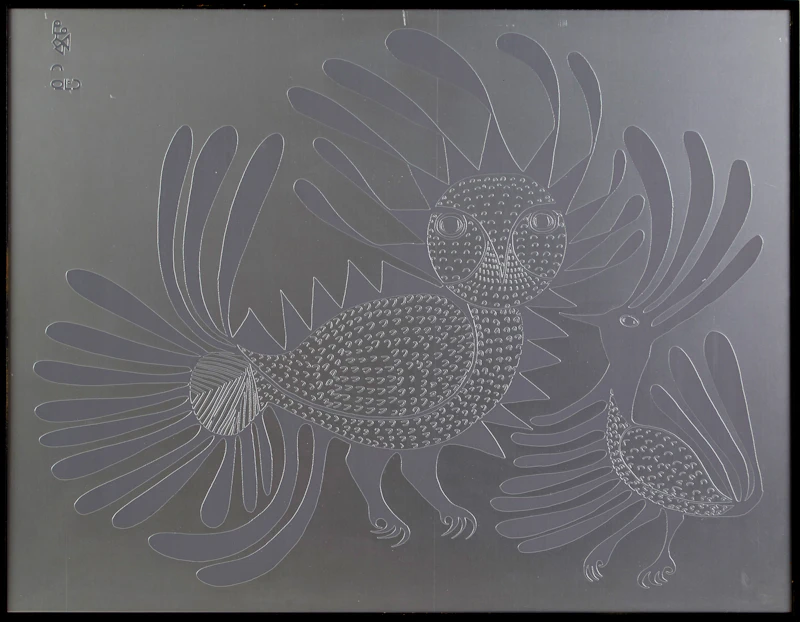 Kenojuak Ashevak, Talking Birds, etching on aluminum, 1963 - view 2