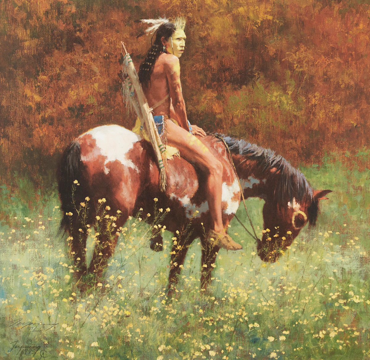Howard Terpning, To Capture Enemy Horses, colour screenprint, 1995