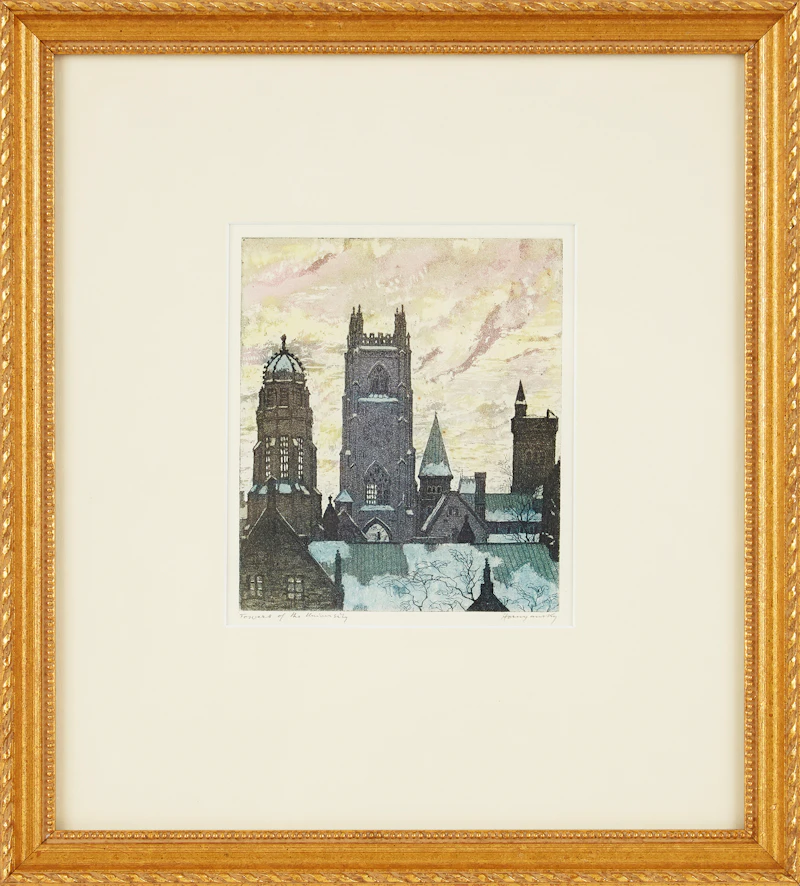 Nicholas Hornyansky, Towers of the University, aquatint in colours - view 2