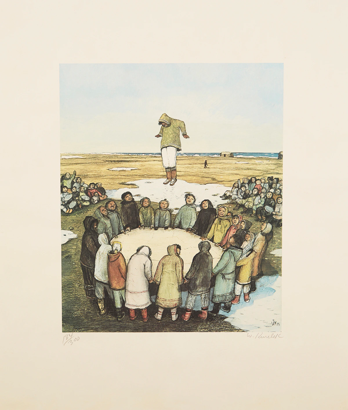 William Kurelek, Sky Tossing, colour lithograph