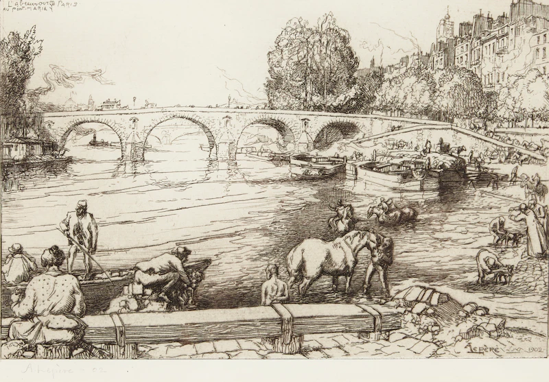 L’abrevoir au Pont-Marie, Paris by Auguste-Louis Lepère
