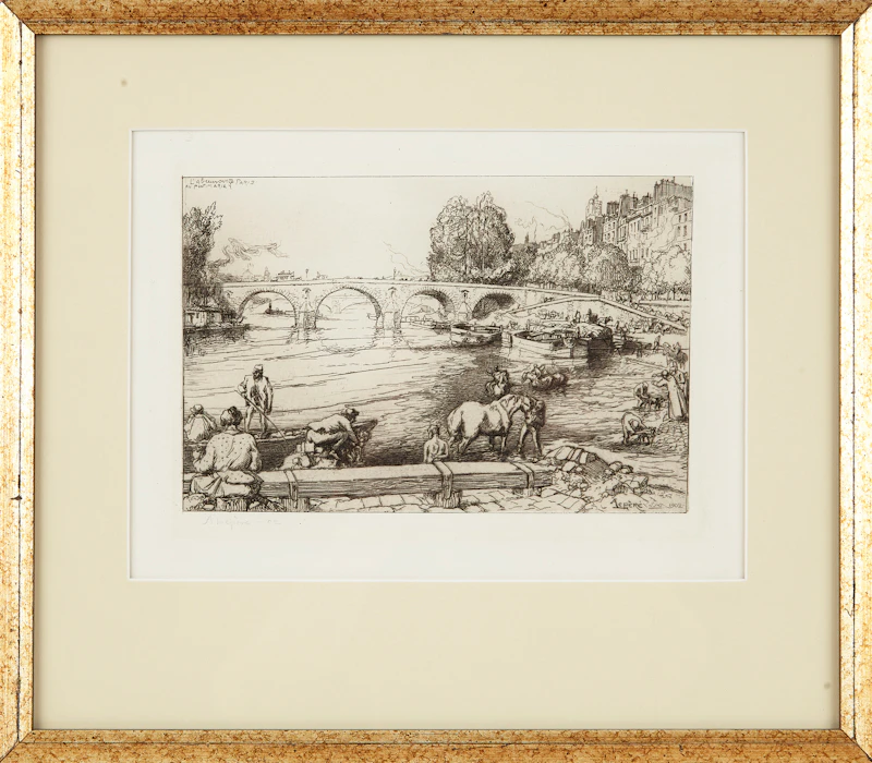 Auguste-Louis Lepère, L’abrevoir au Pont-Marie, Paris, etching, 1902 - view 2