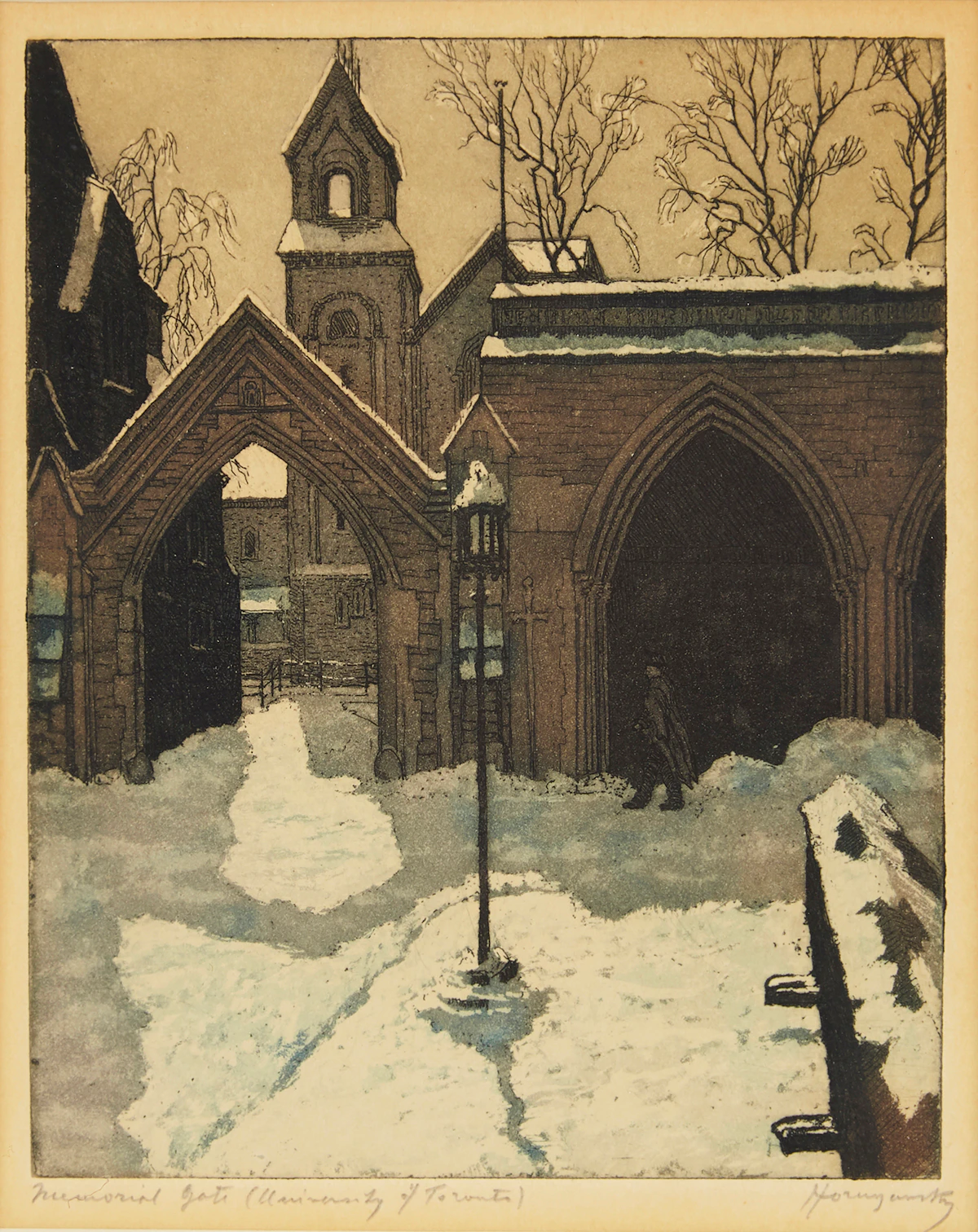 Nicholas Hornyansky, Memorial Gate (University of Toronto), colour aquatint