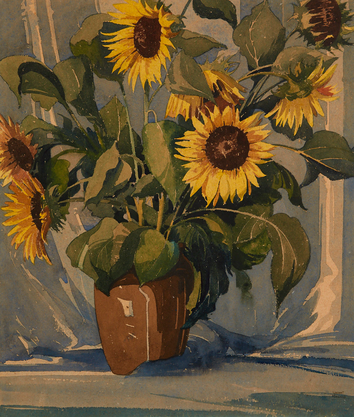 William Garnet Hazard, Still Life of Sun Flowers, watercolour
