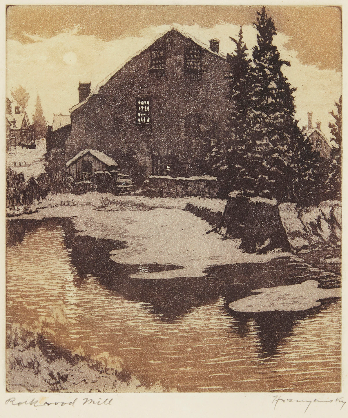 Nicholas Hornyansky, Rockwood Mill, colour aquatint