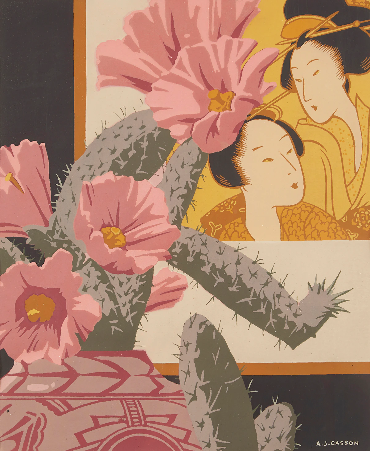 Alfred Joseph Casson, Still Life with Flowering Cactus, silkscreen