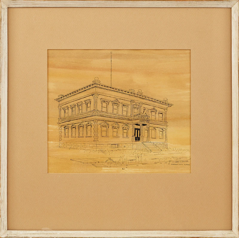 Alan Caswell Collier, Masonic Temple, Dawson City, ink drawing - view 2