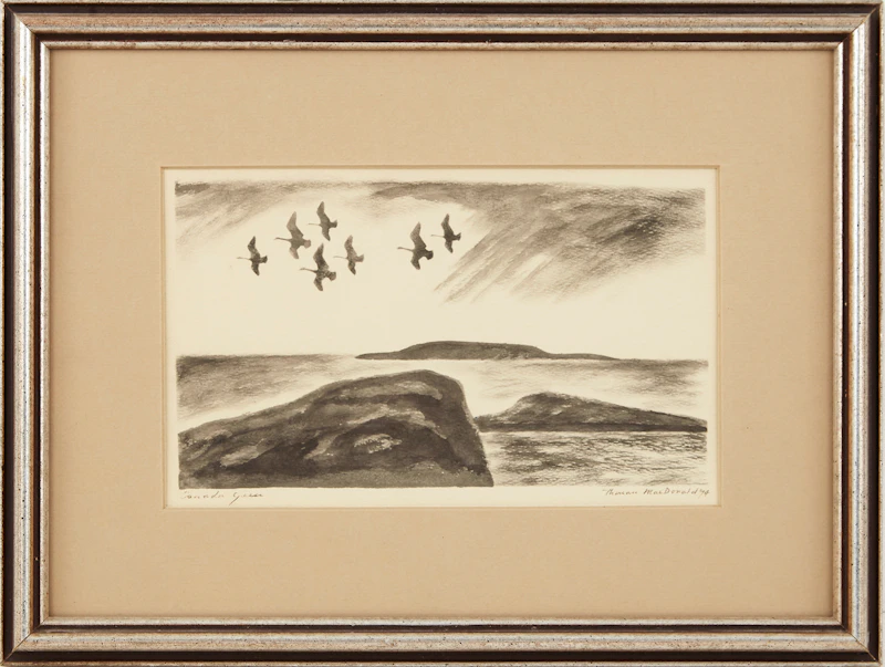 Thoreau MacDonald, Canada Geese; Rapids at Night III, charcoal drawings (2) and books - view 2