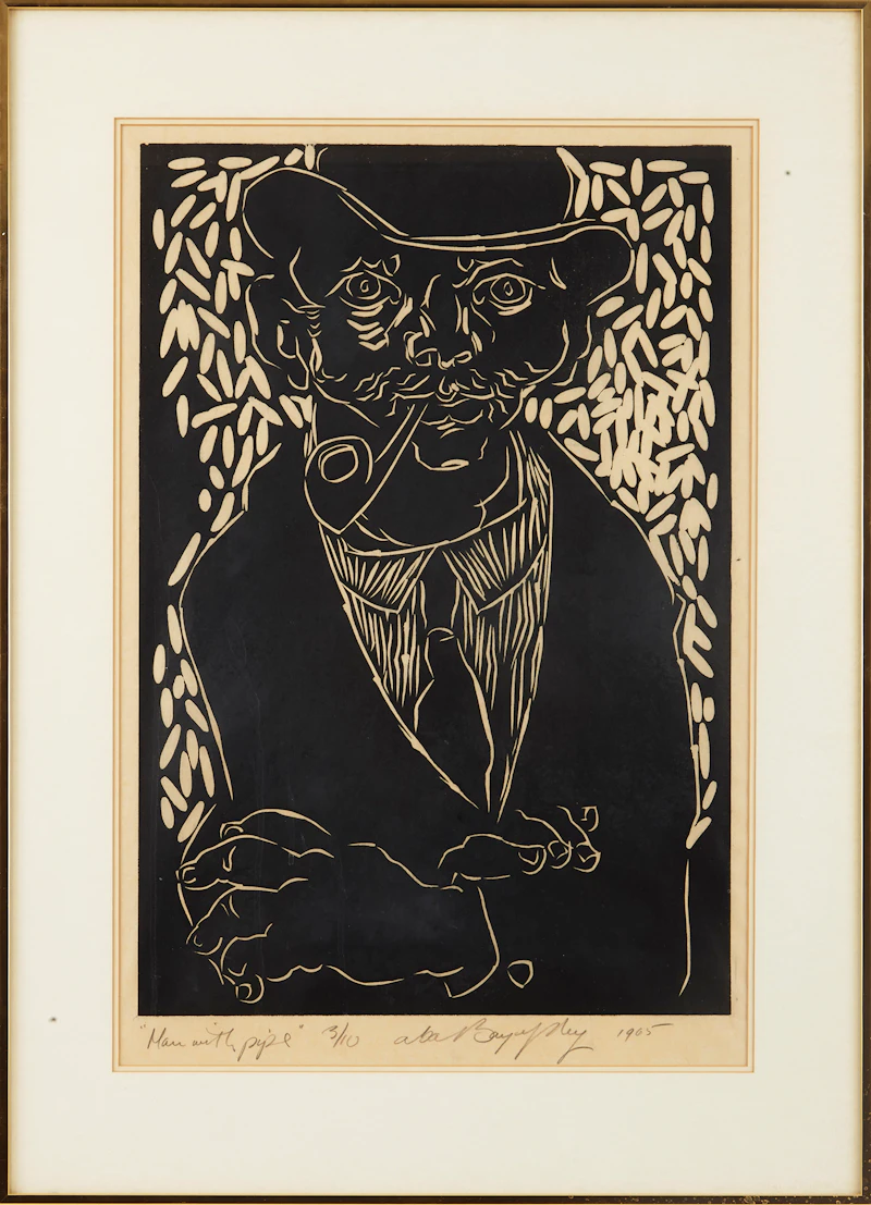 Aba Bayefsky, Man with Pipe, woodblock print, 1965 - view 2