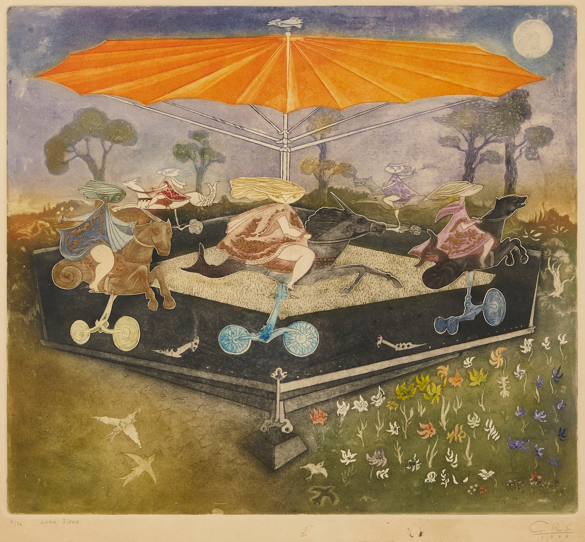 Guillermo Silva Santamaria, Luna Llena, coloured etching, 1966