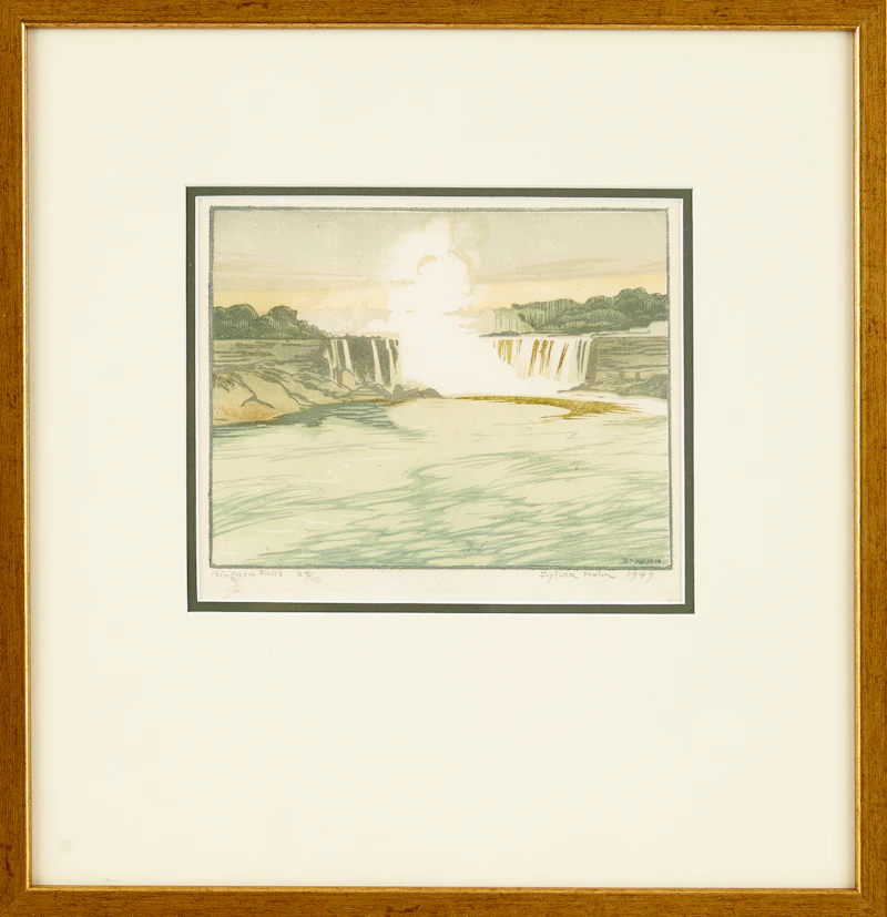 Sylvia Hahn, The Reaper; Niagara Falls; Apple Blossoms, three woodcuts - view 5