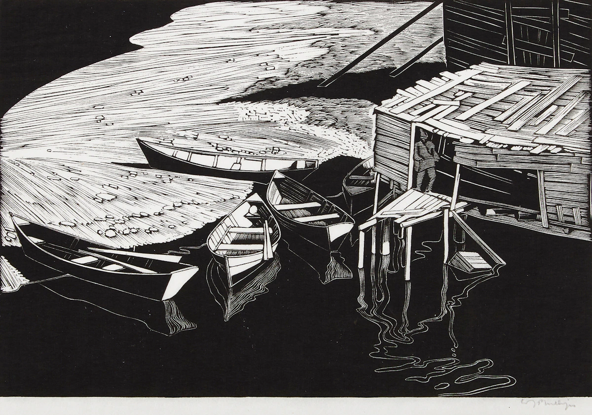 Walter Joseph Phillips, Snake Island, Lake Winnipeg (1931), woodcut, 1931