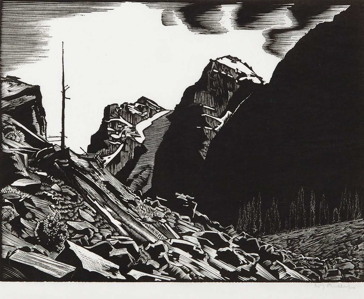 Walter Joseph Phillips, Valley of the Ten Peaks (1930), woodcut, 1930
