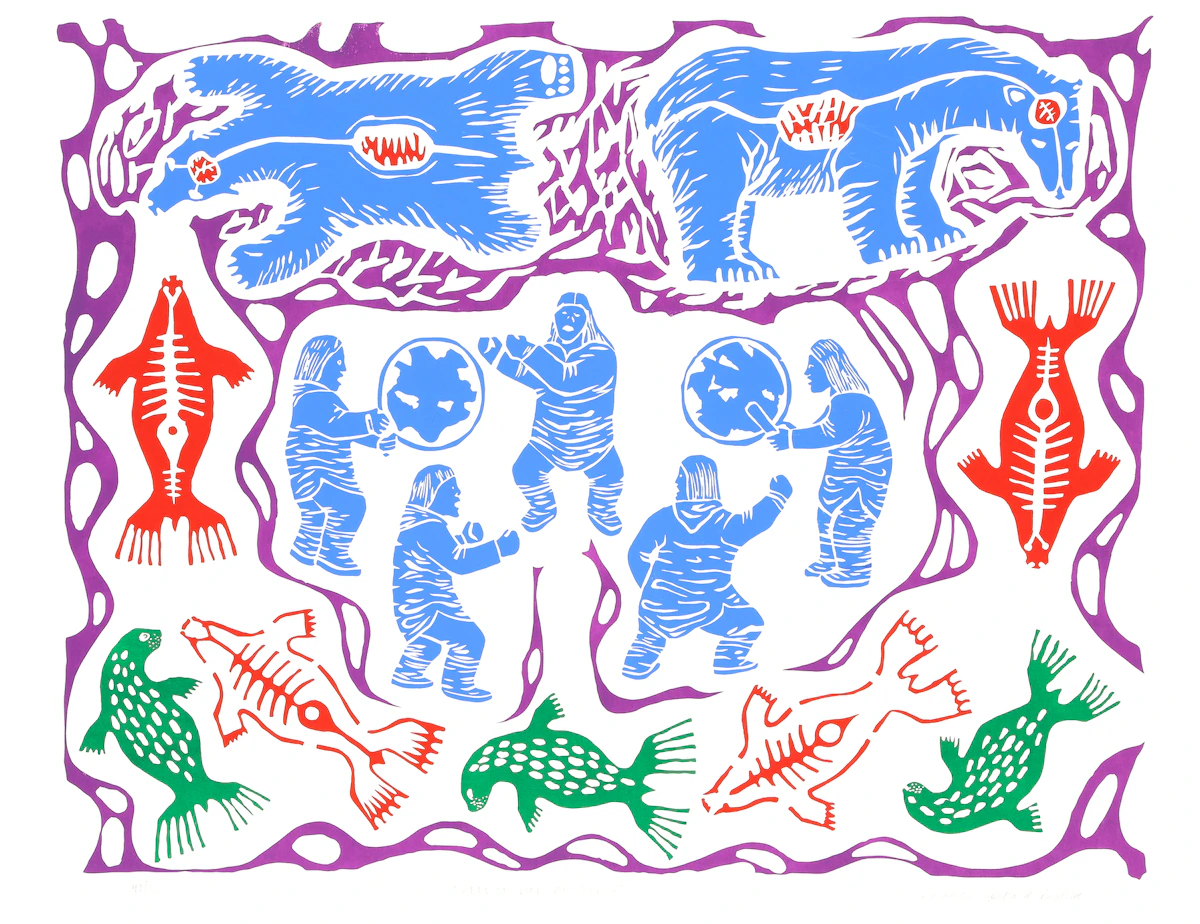 Abraham Apakark Anghik, Dance of Life and Death, colour serigraph