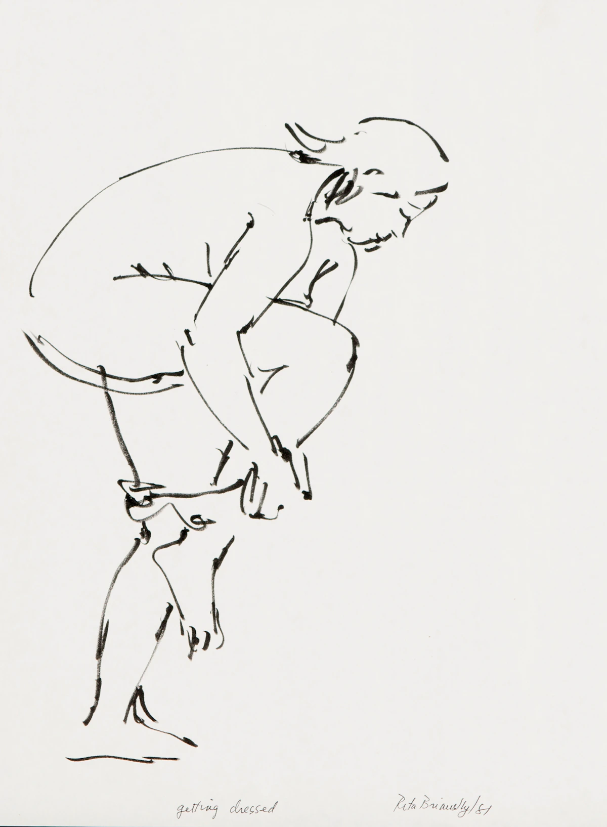 Rita Briansky, Self Portrait; Sylvie; Karate; Motion; Getting Dressed, assorted media on paper (5)