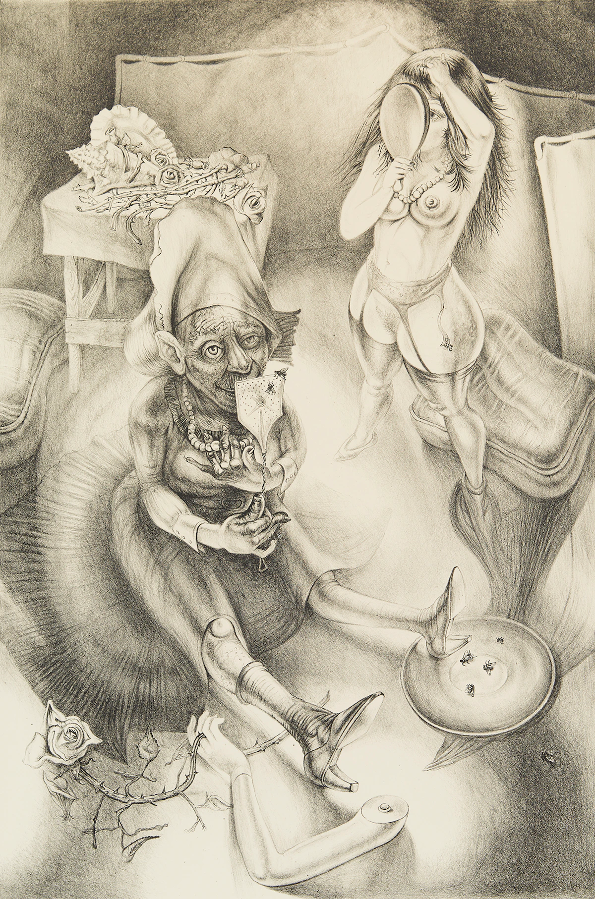 Thomas La Pierre, The flies! see the flies Mary?, lithograph, 1971